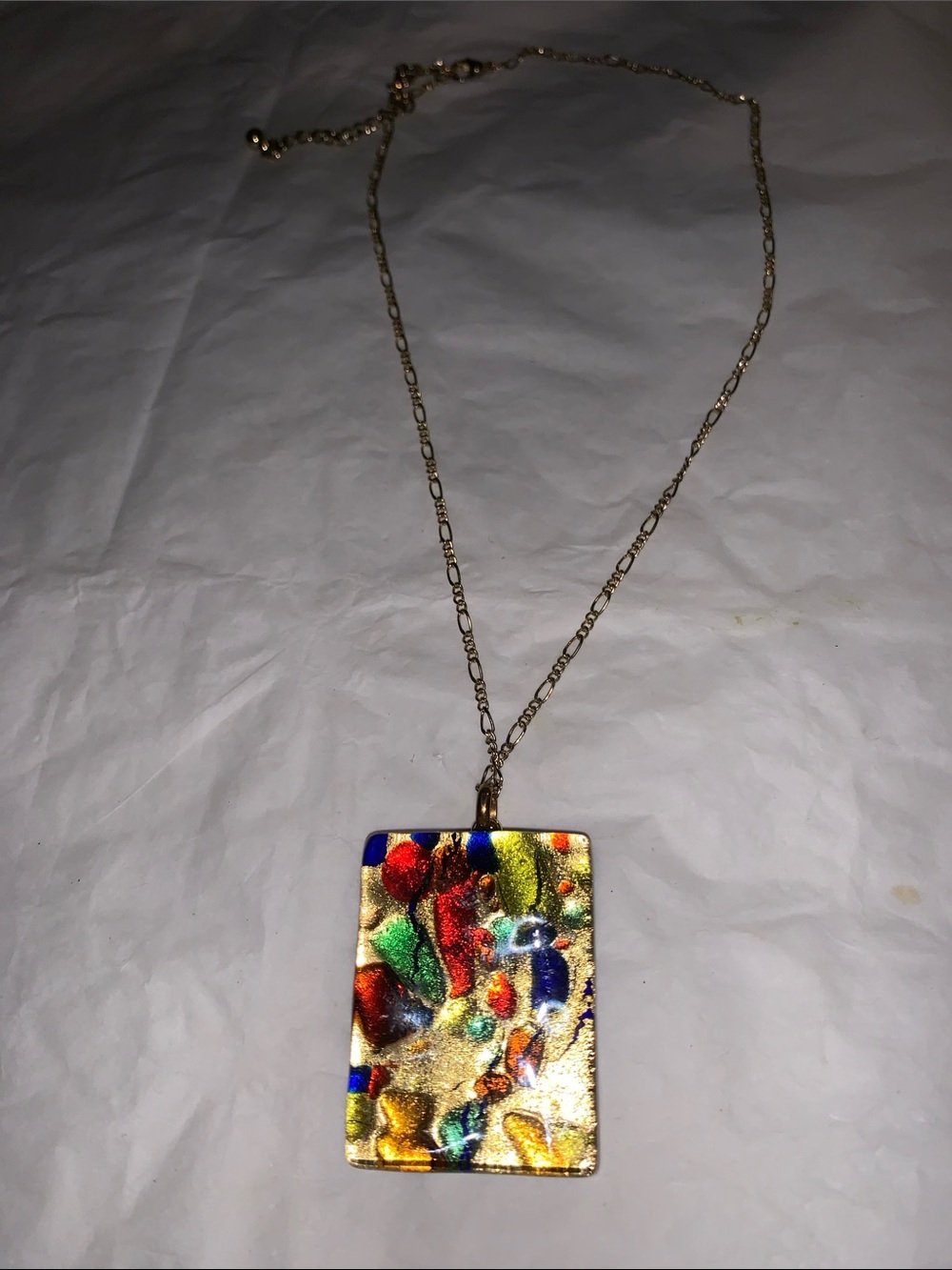 Gold-Tone Multicolor Rectangular Glass Pendant Necklace